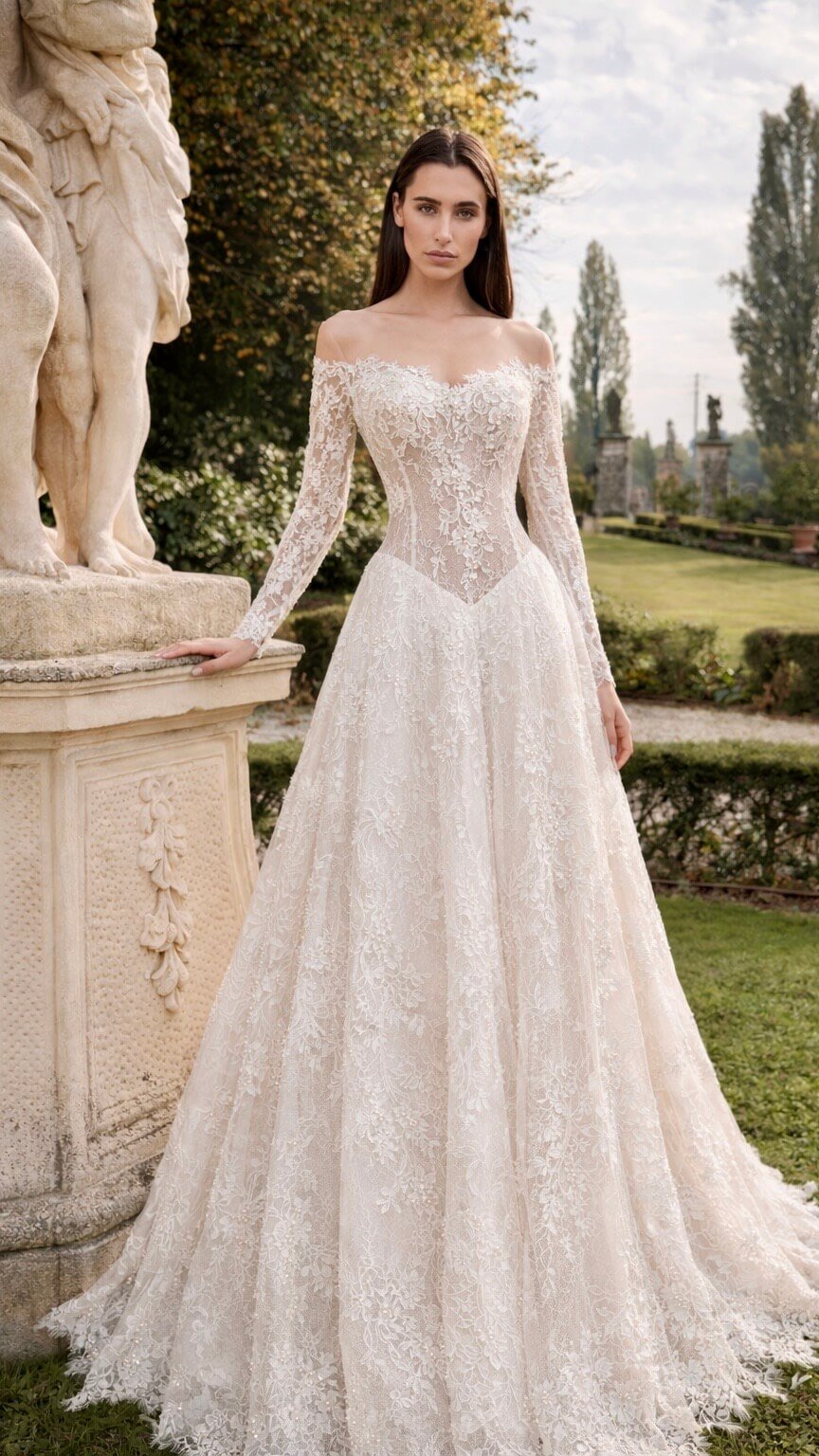 Fransız Dantel Uzun Kollu Gelinlik