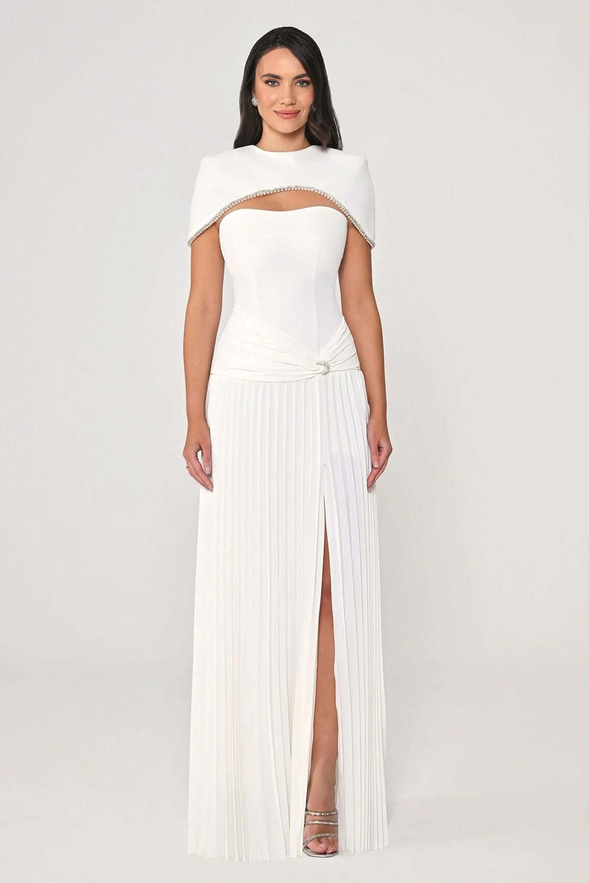 ALFABETABolerolu Belden Drapeli Pliseli Etekli Uzun Abiye Elbise