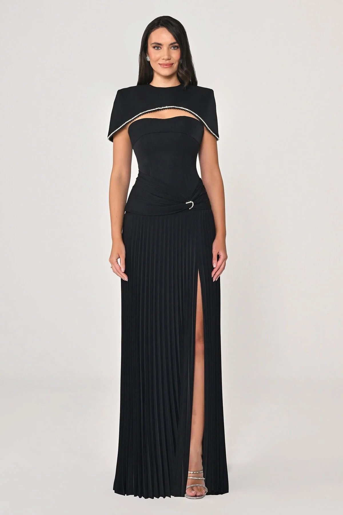 ALFABETABolerolu Belden Drapeli Pliseli Etekli Uzun Abiye Elbise