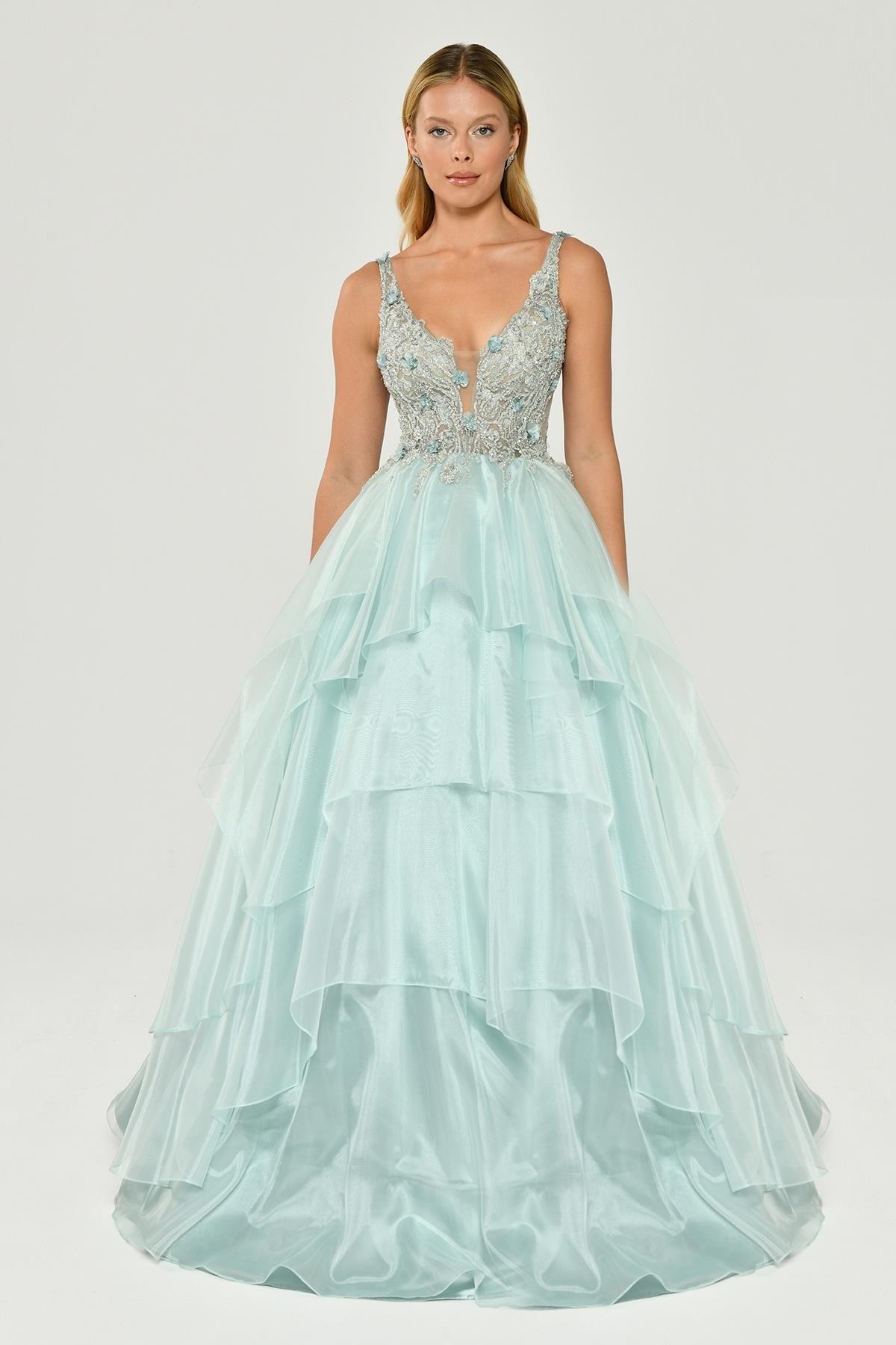 HANZADE ALTAYLIİşlemeli Katlı Uzun Elbise