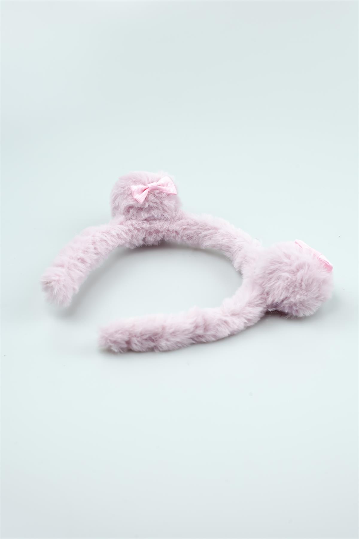 Açık Pembe Renk Topuzlu Tüylü Peluş Taç 4807