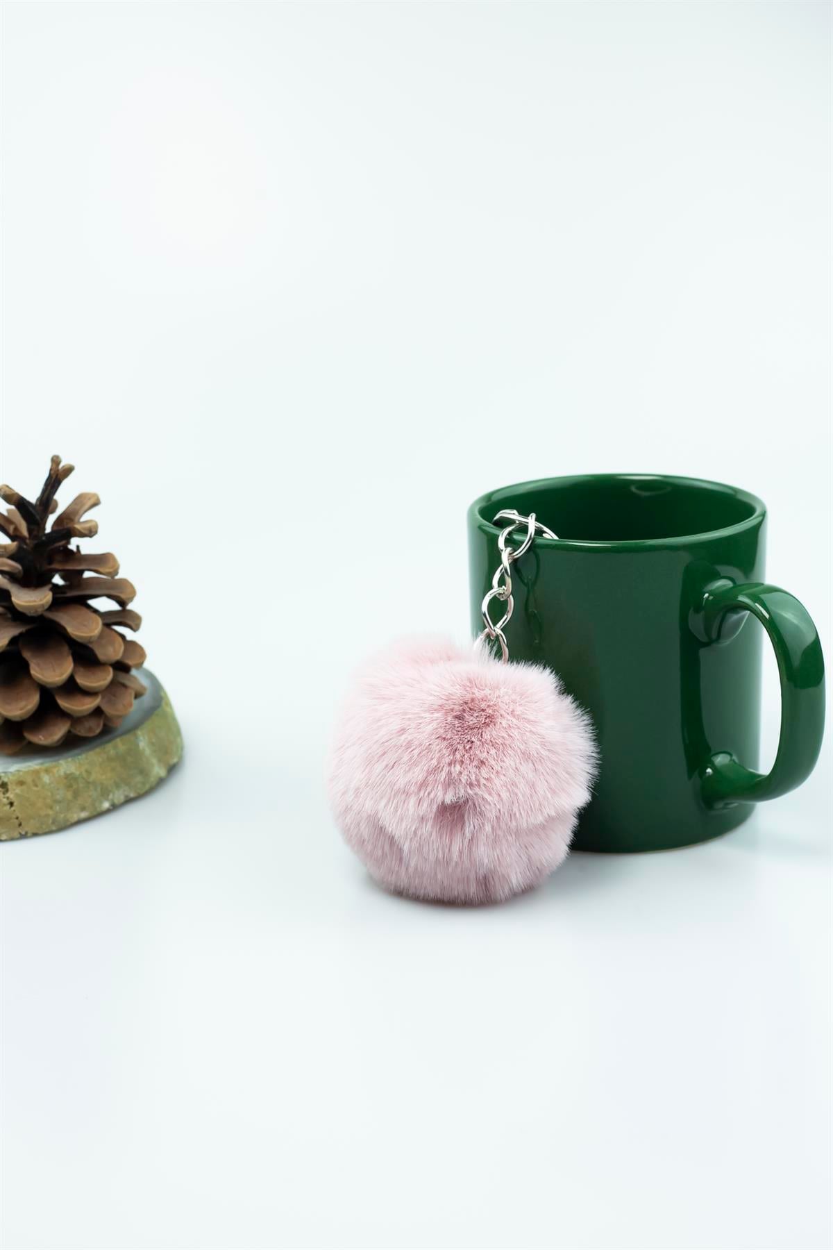 Açık Pembe Renk Yuvarlak Tüylü Peluş Anahtarlık 5256