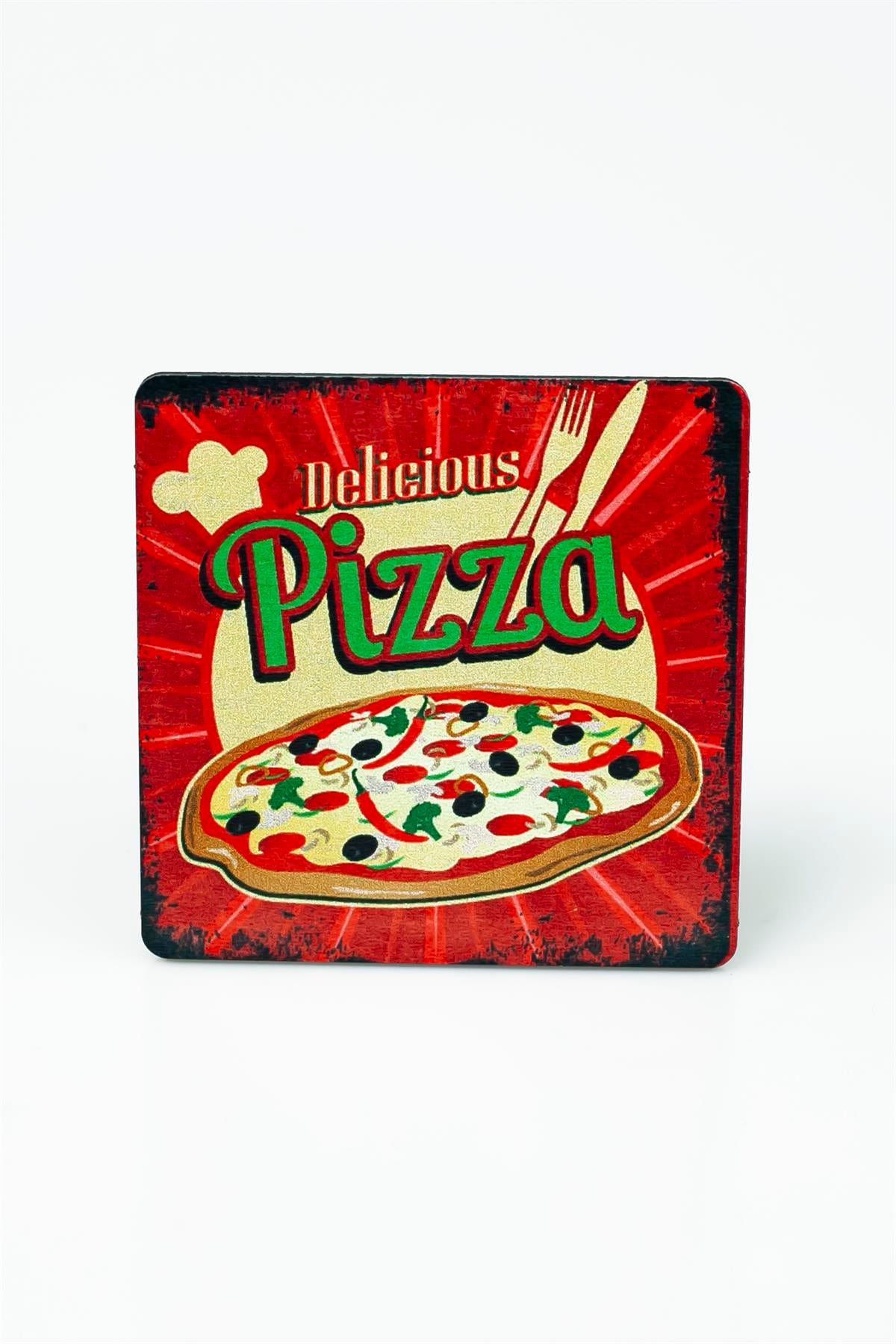 Delicious Pizza Baskılı Ahşap Bardak Altlığı 3382