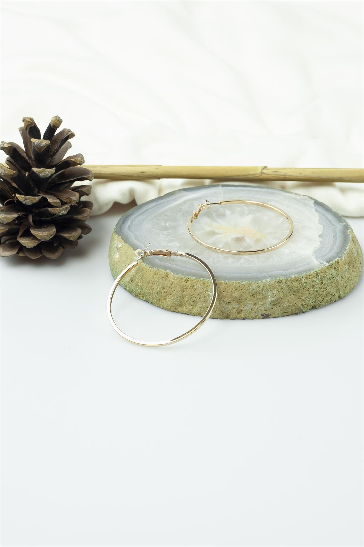 Gold Renk Kare Kesim Kaplamalı Halka Küpe 50mm 2871