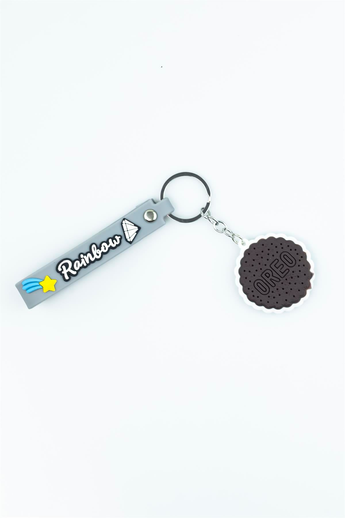 Gri Rainbow Baskılı Oreo Bisküvi Figürlü Silikon Anahtarlık 4217