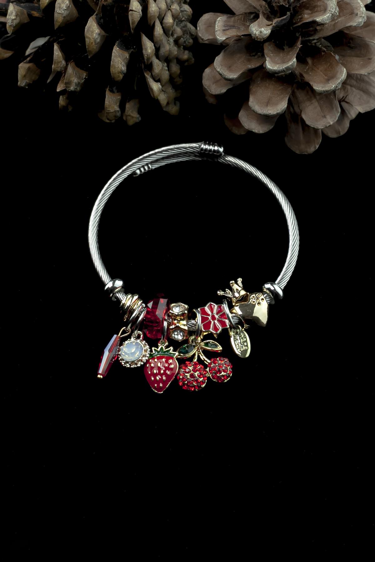 Kararmaz Çelik Pandora Model Bileklik Çilek & Kiraz Charm 5225