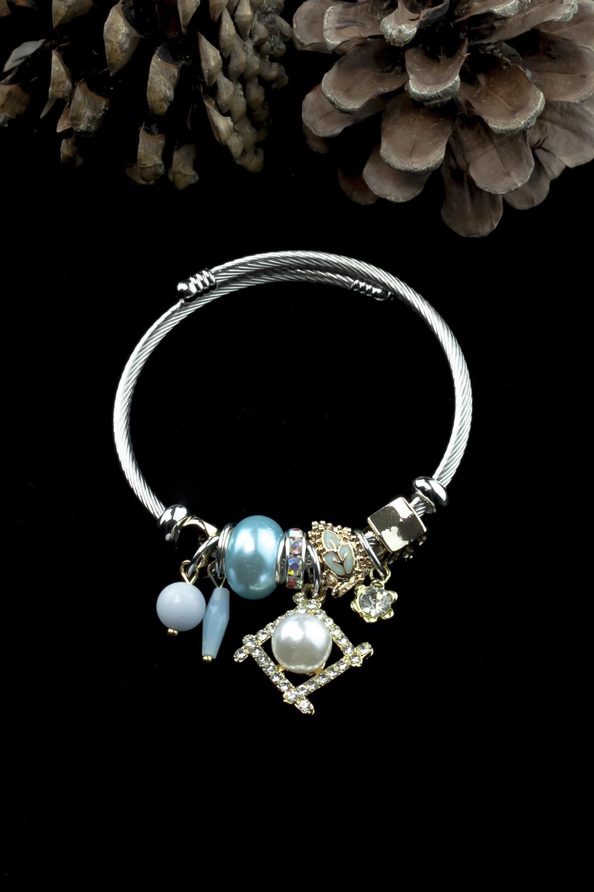 Kararmaz Çelik Pandora Model Bileklik İnci Charm 5222