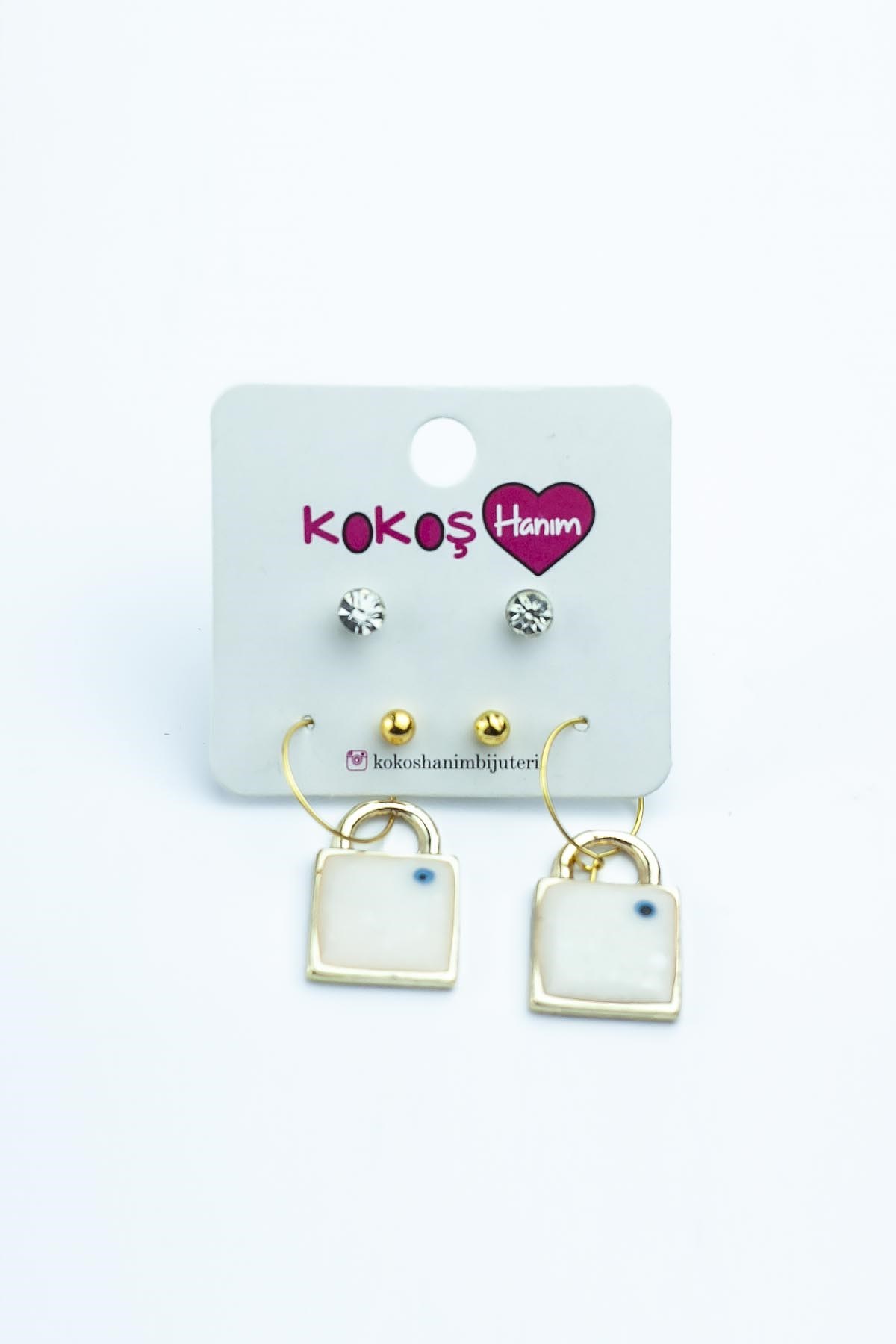 MİNELİ ANAHTAR MODEL BEYAZ 6LI KADIN KÜPE SETI
