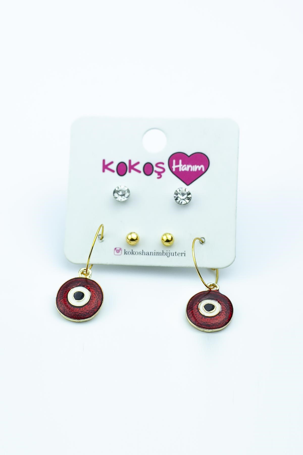 NAZARLIK MODEL KIRIMIZI MİNELİ 6LI KADIN KÜPE SETİ