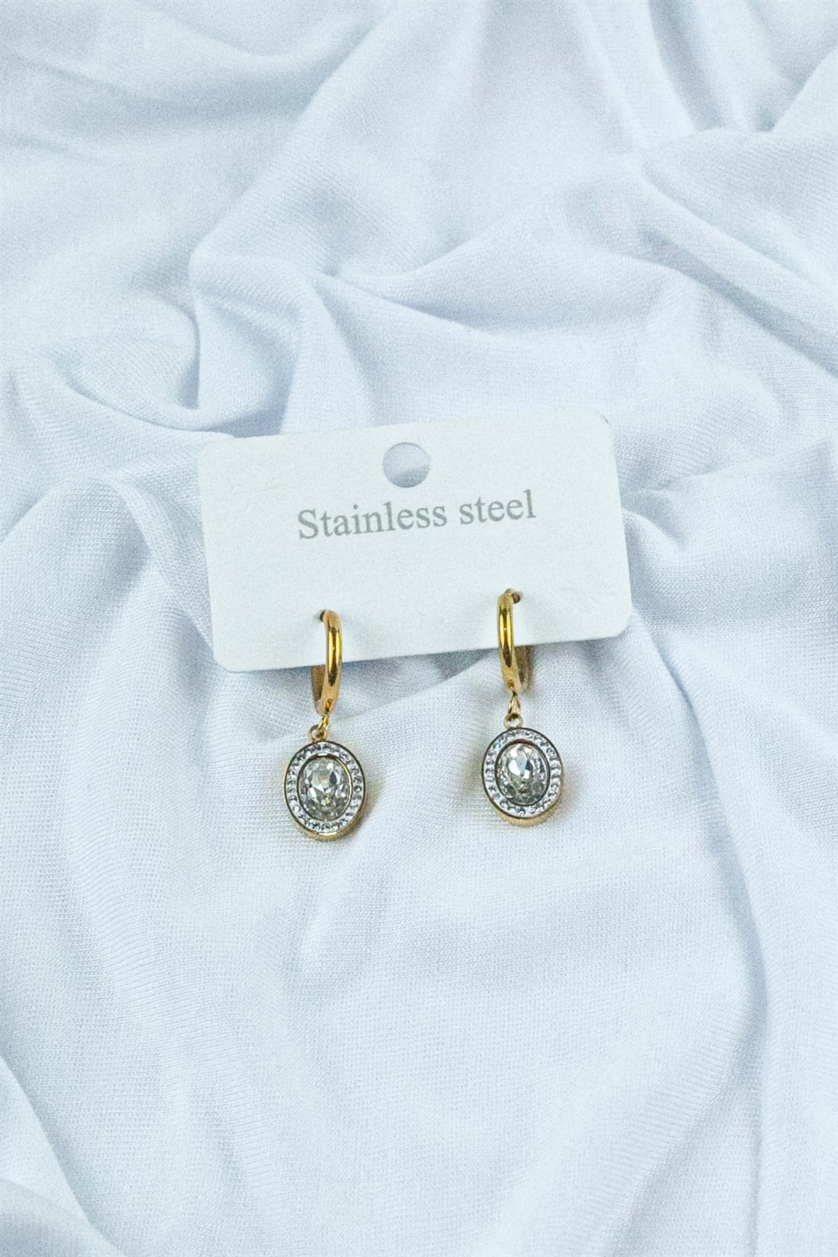 Oval Tek Taş Çelik Halka Küpe