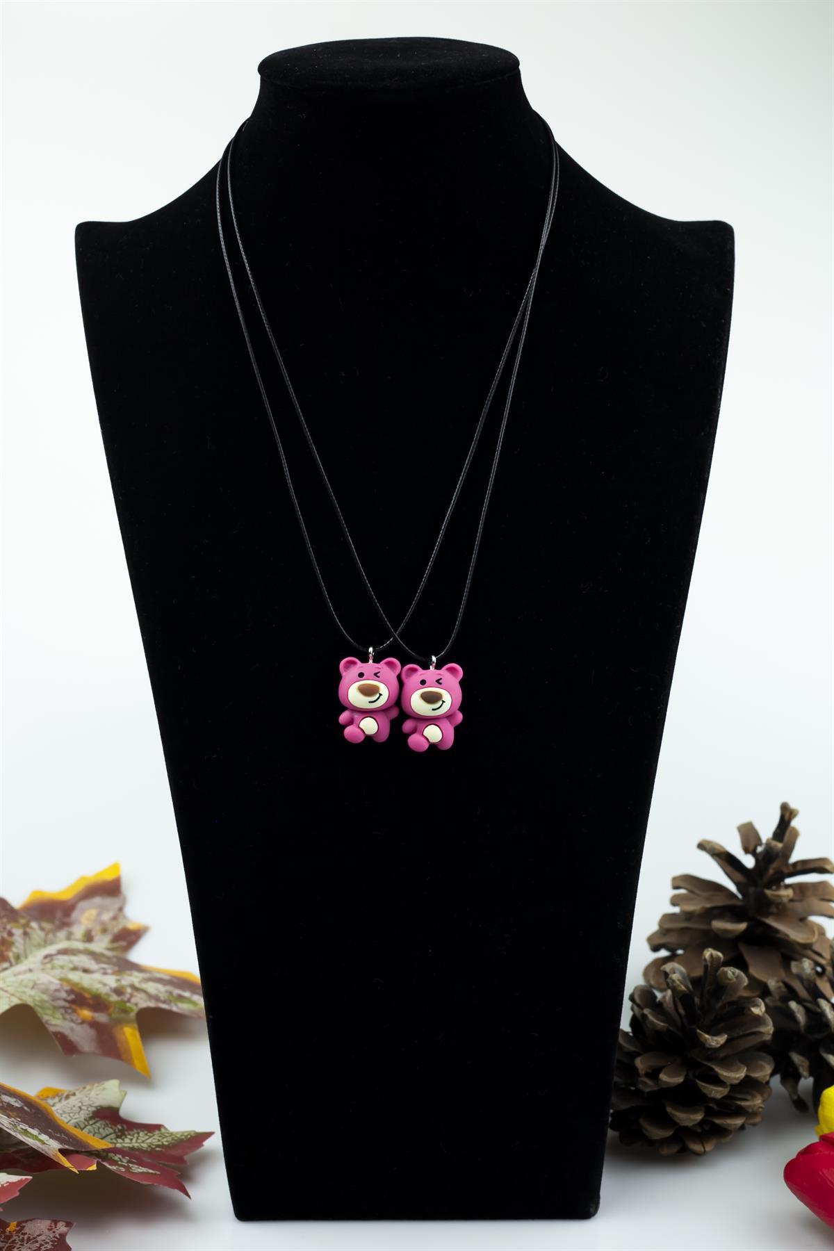 Pembe Ayıcık Figürlü İkili Best Friends (Arkadaş) Kolye 4913