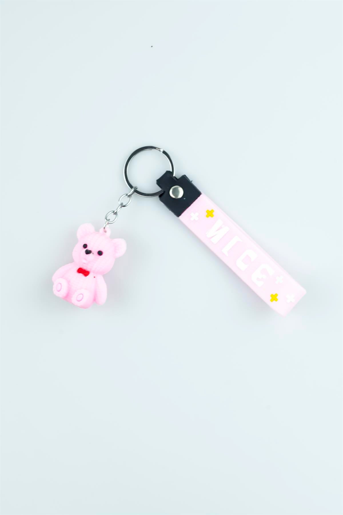 Pembe Nice Baskılı Sevimli Ayıcık Figürlü Silikon Anahtarlık 4221