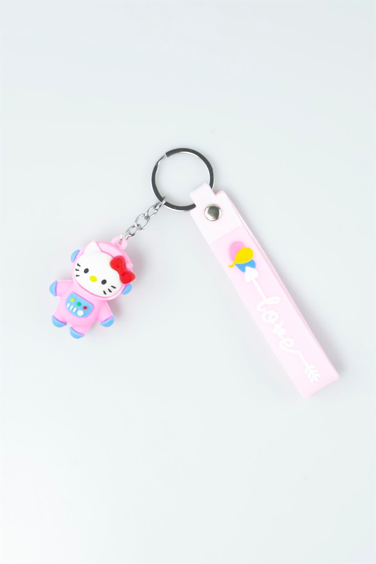 Pembe Renk Lovie Baskılı Hello Kitty Figürlü Silikon Anahtarlık 4175
