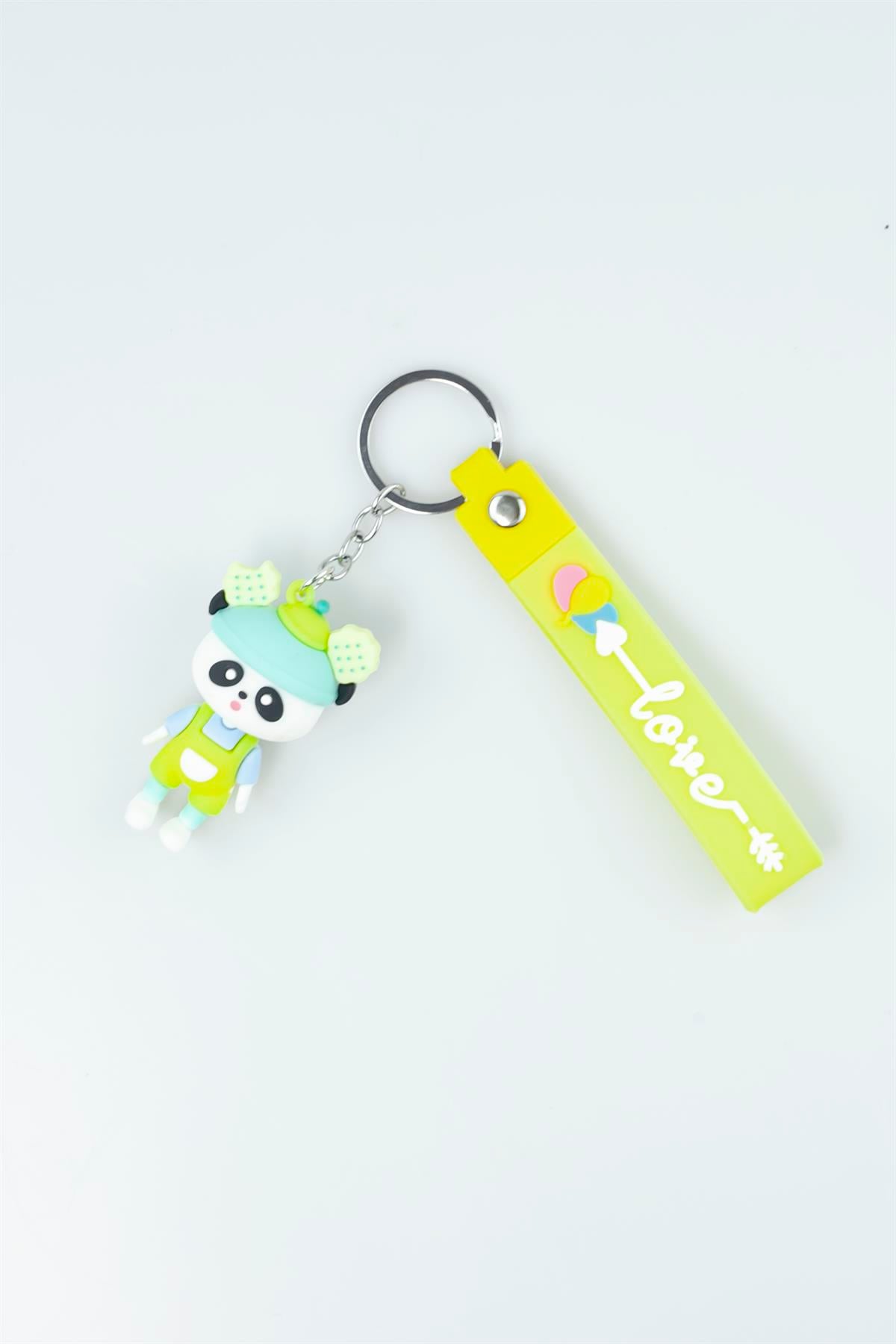 Sarı Renk Lovie Baskılı Sevimli Panda Figürlü Silikon Anahtarlık 4189