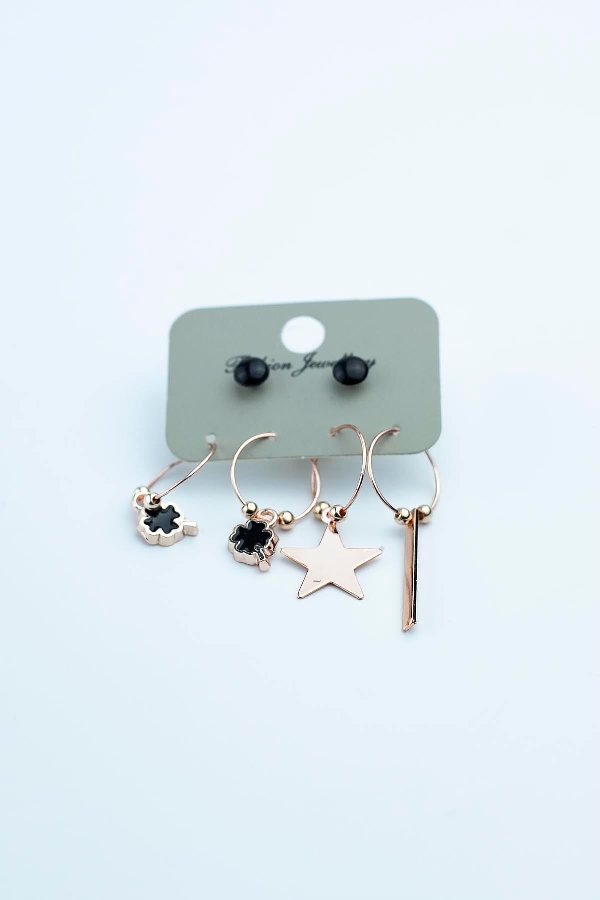 SİYAH YONCA MODEL TAŞLI ÇOKLU KADIN KÜPE