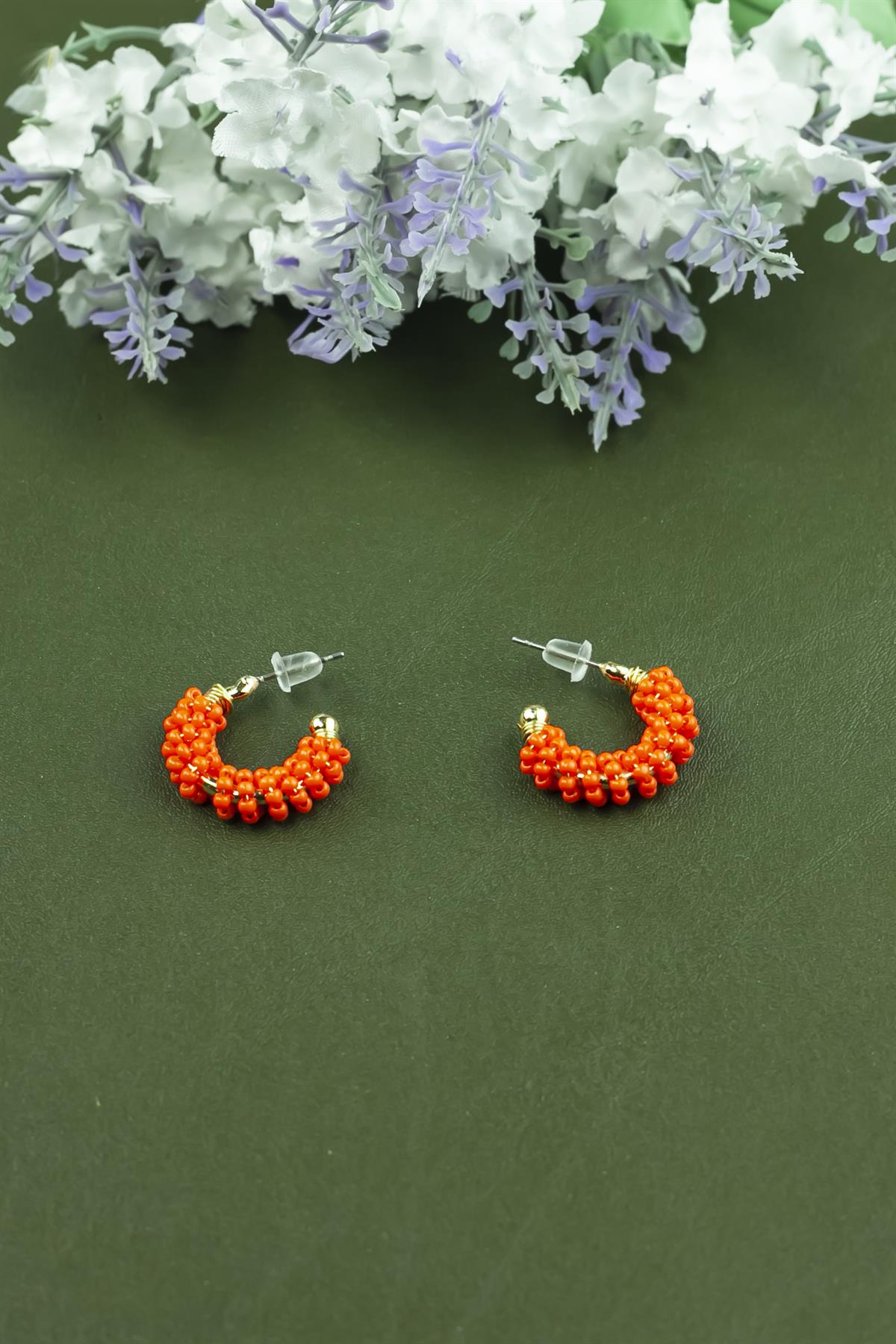 Turuncu Renk Boncuklu Model Küpe 3550