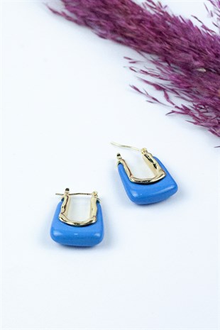 Dikdörtgen Model Mavi Mineli Küpe