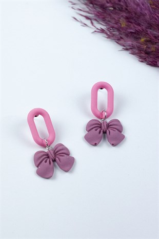 Mat Pembe Renk Kurdele Tasarım Küpe