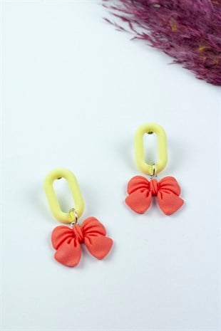 Mat Sarı Turuncu Kurdele Tasarım Küpe