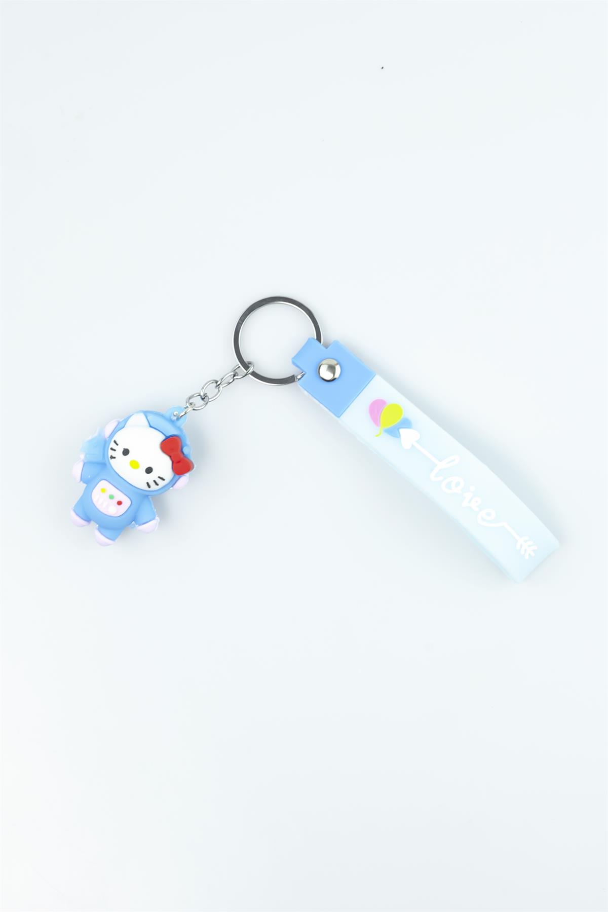 Açık Mavi Love Baskılı Hello Kitty Figürlü Silikon Anahtarlık 4202