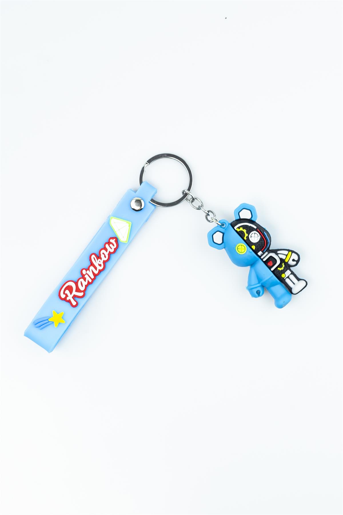 Açık Mavi Rainbow Baskılı Karakter Figürlü Silikon Anahtarlık 4212