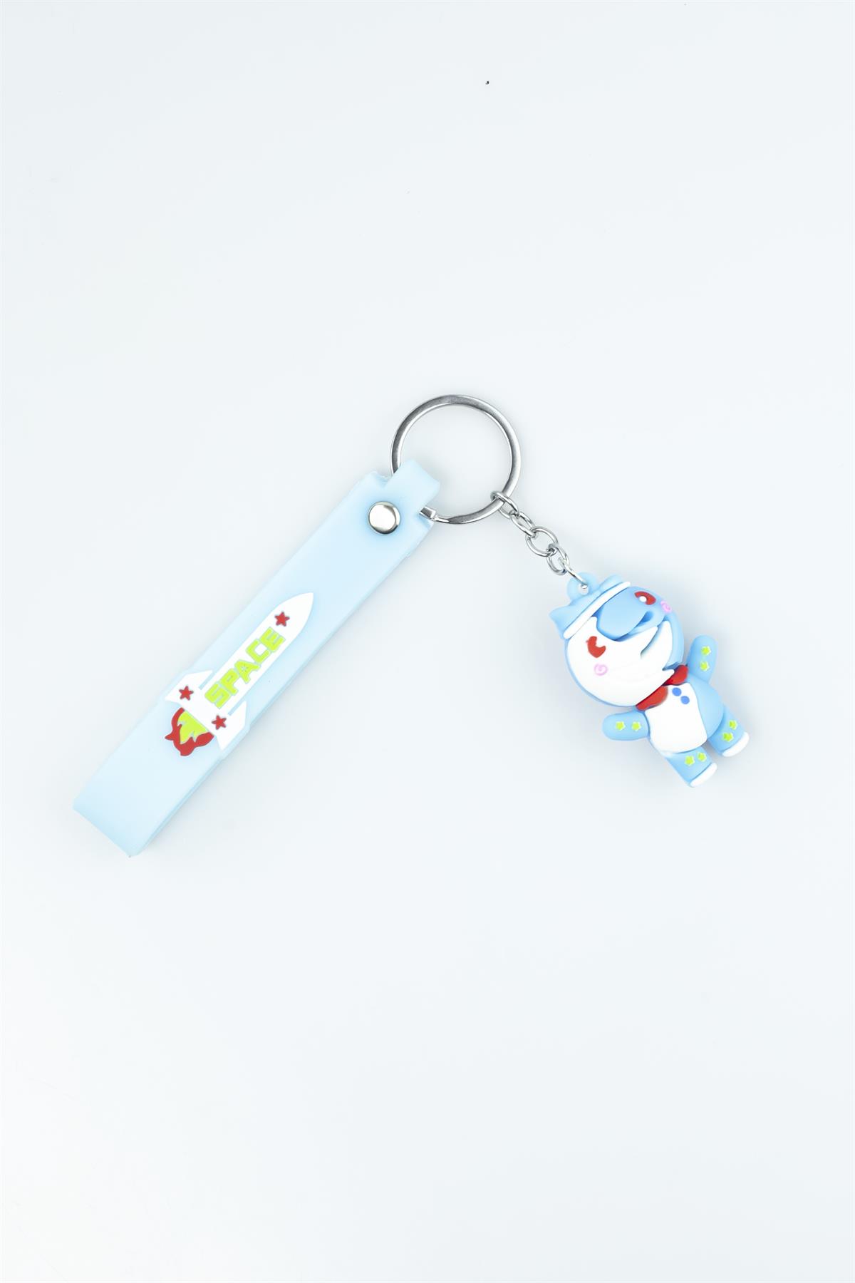 Açık Mavi Space Baskılı Şirin Figürlü Silikon Anahtarlık 4209