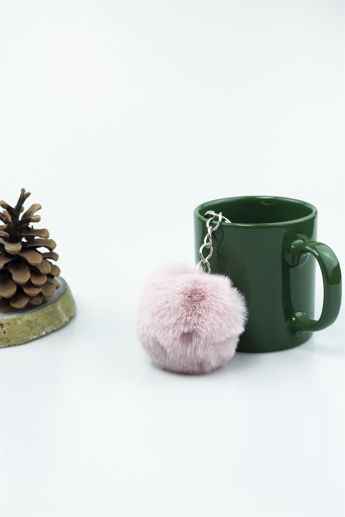 Açık Pembe Renk Yuvarlak Tüylü Peluş Anahtarlık 5256