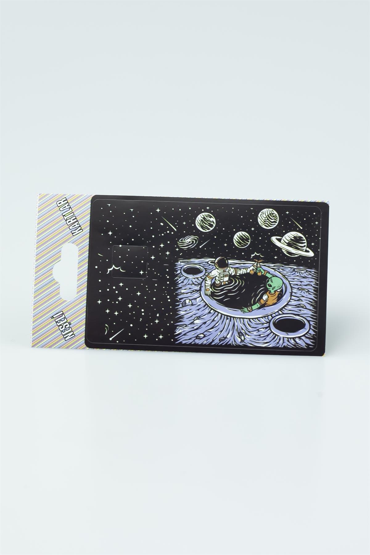 Astronot ve Uzaylı Komik Baskılı Kredi ve Banka Kart Sticker 3058