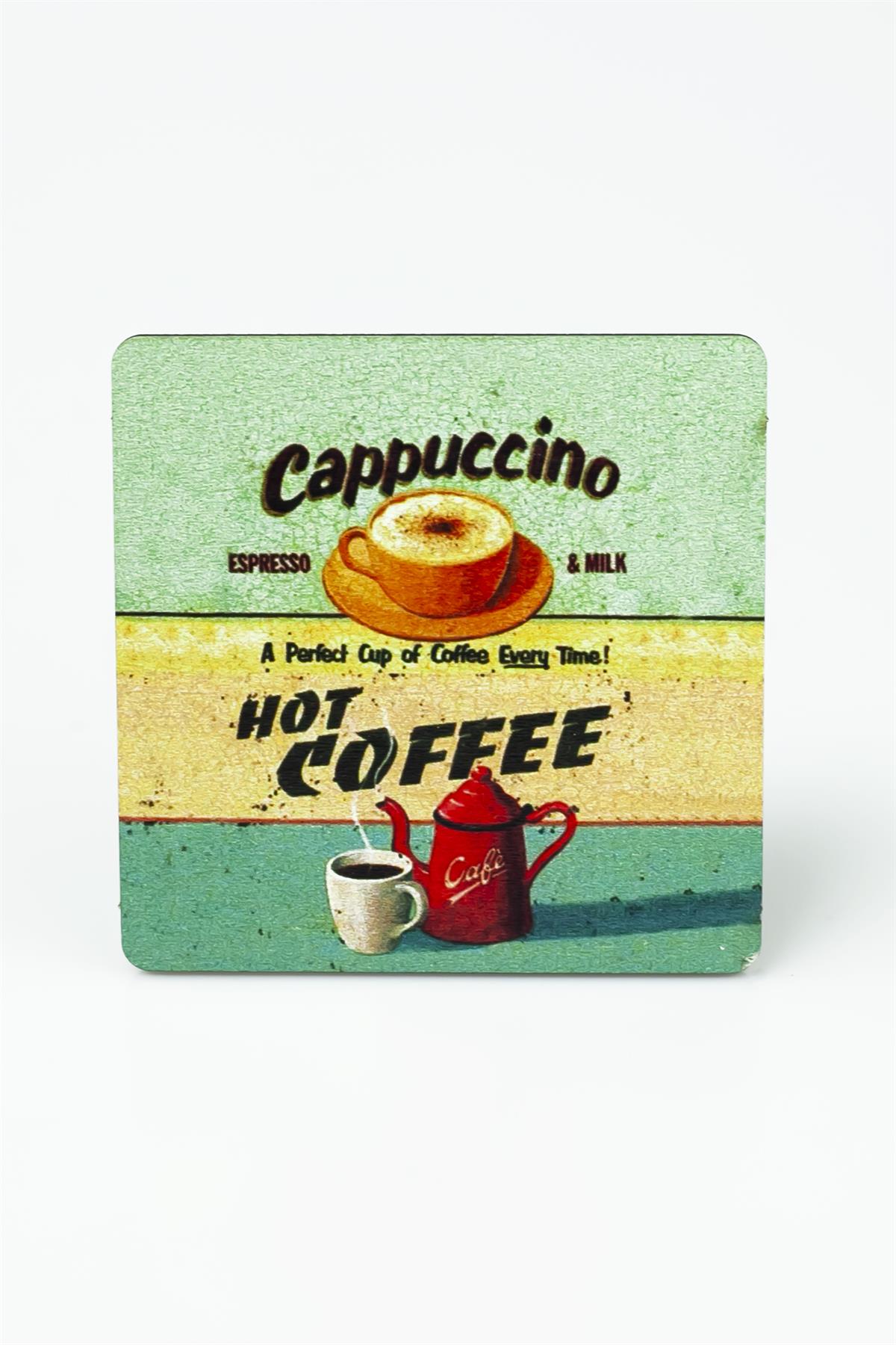 Cappuccino Baskılı Ahşap Bardak Altlığı 3376
