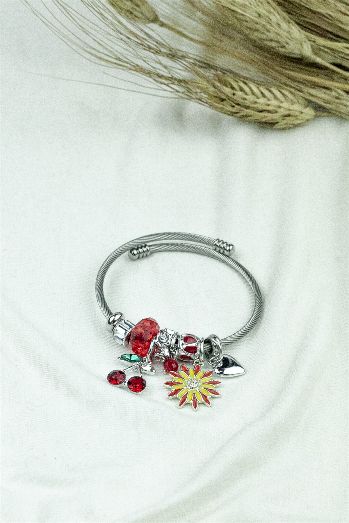 ÇELİK PANDORA MODEL BİLEKLİK KİRAZ CHARM