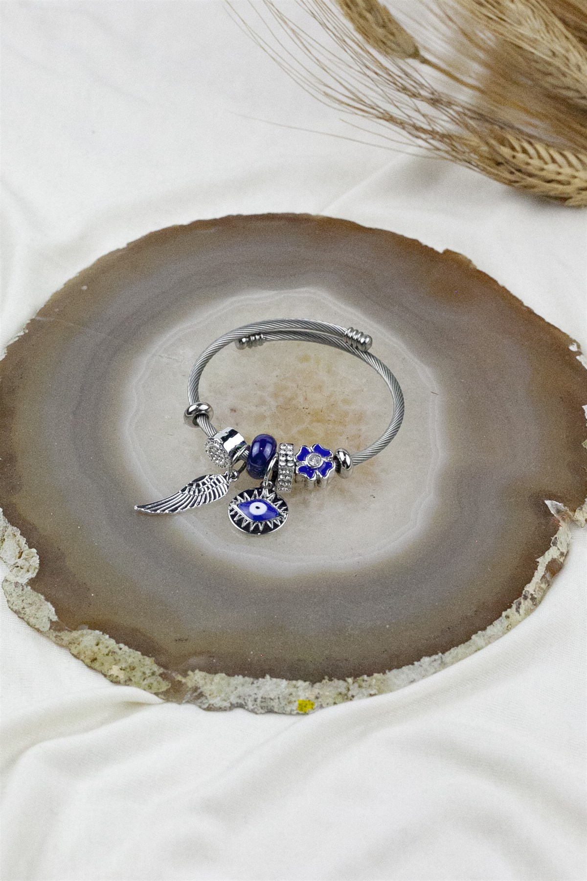 ÇELİK PANDORA MODEL BİLEKLİK NAZAR BONCUĞU CHARM 1550