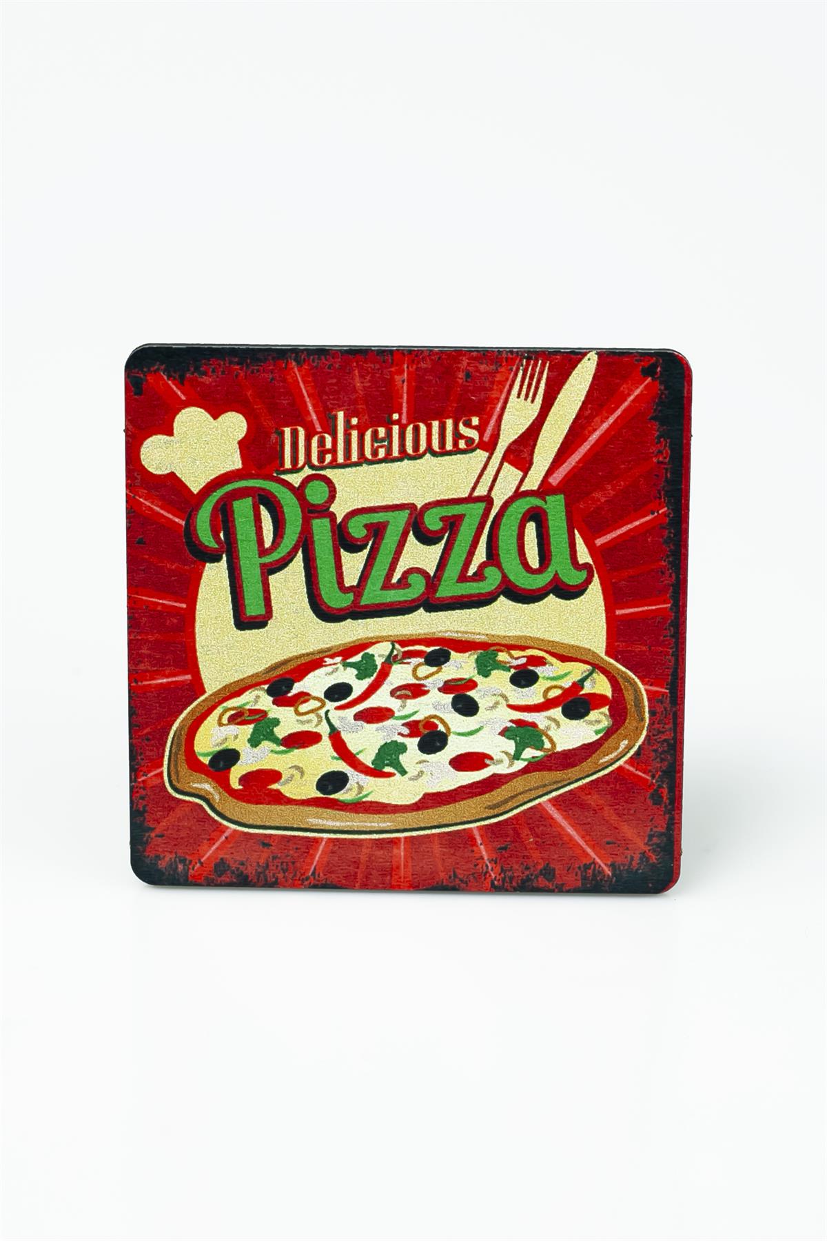 Delicious Pizza Baskılı Ahşap Bardak Altlığı 3382