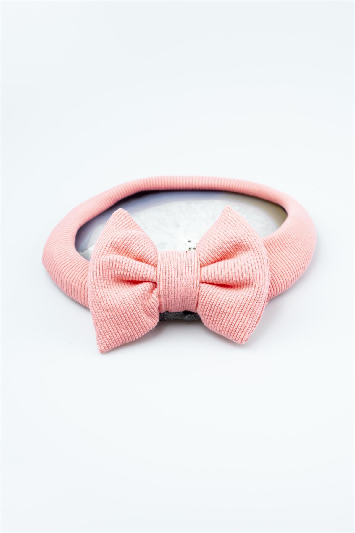 Fiyonklu Açık Pembe Renk Lastikli Bandana 4698
