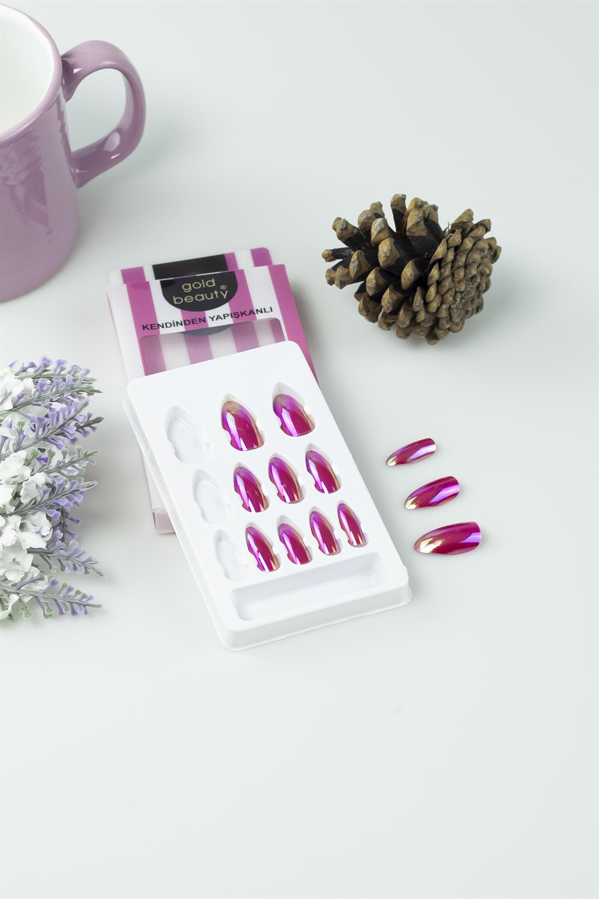 Gold Beauty Kendinden Yapışkanlı Takma Tırnak Metalik Kırmızı 2797