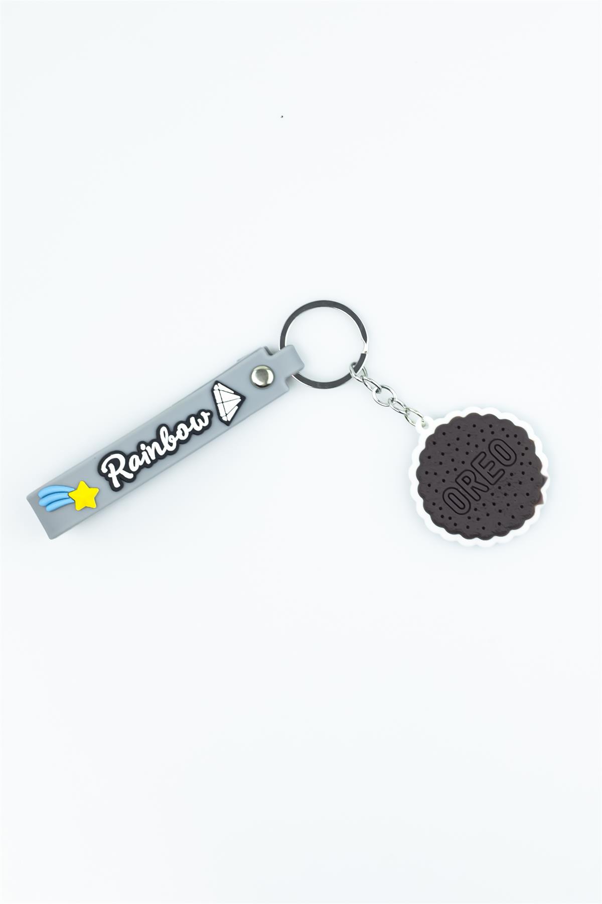 Gri Rainbow Baskılı Oreo Bisküvi Figürlü Silikon Anahtarlık 4217