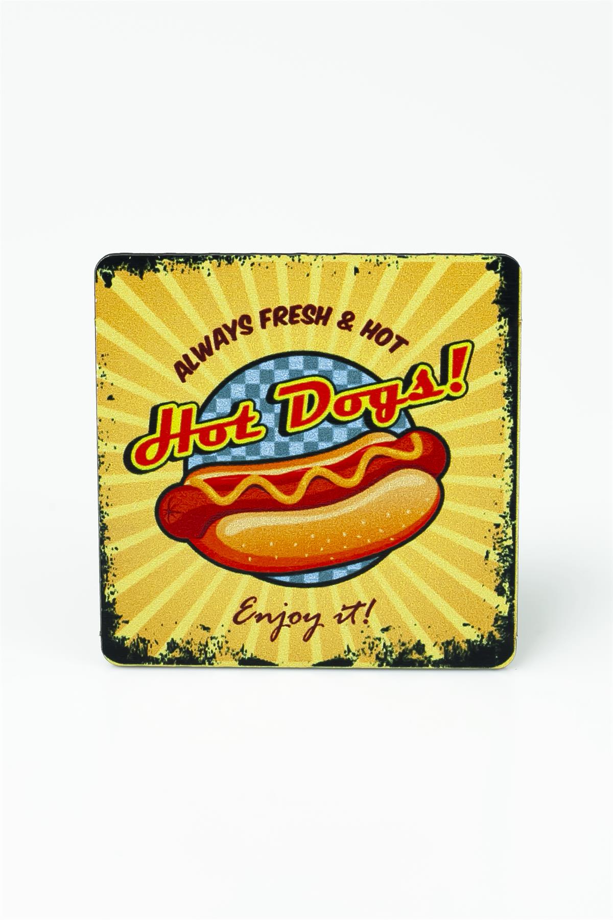 Hot Dog Baskılı Ahşap Bardak Altlığı 3378