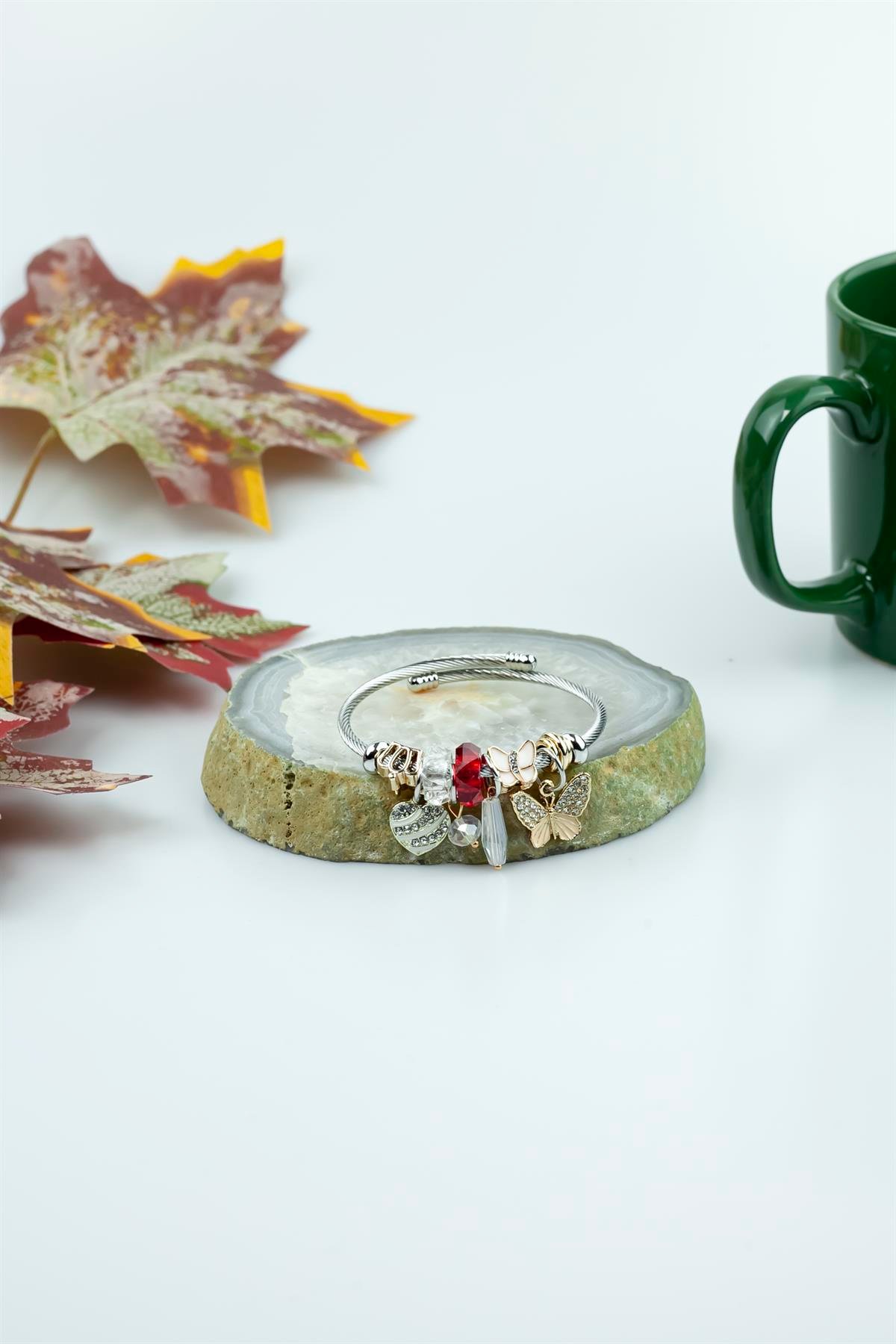 Kararmaz Çelik Pandora Model Bileklik Gold Kelebek Kalp Charm 5123