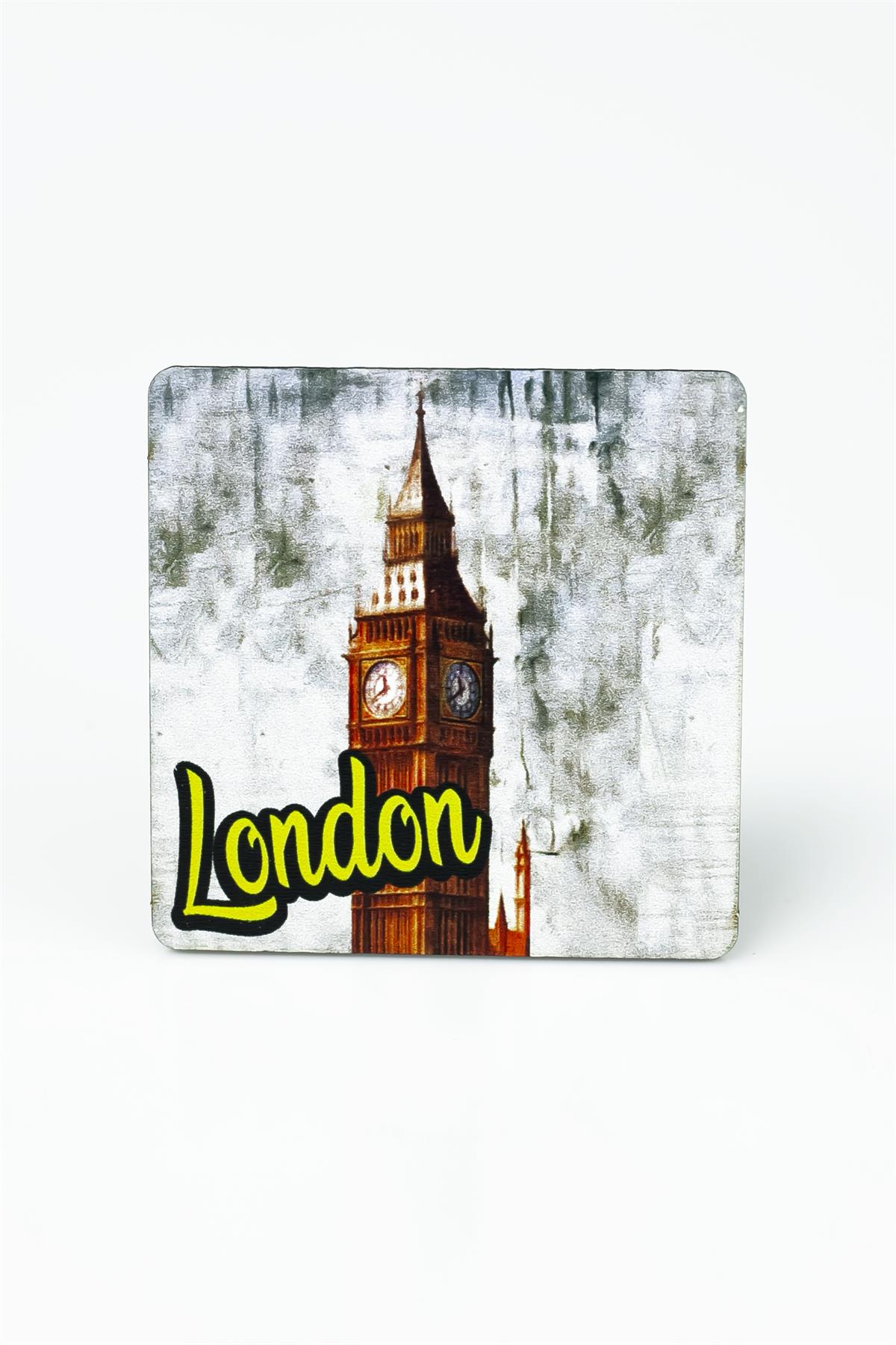 London Baskılı Ahşap Bardak Altlığı 3368