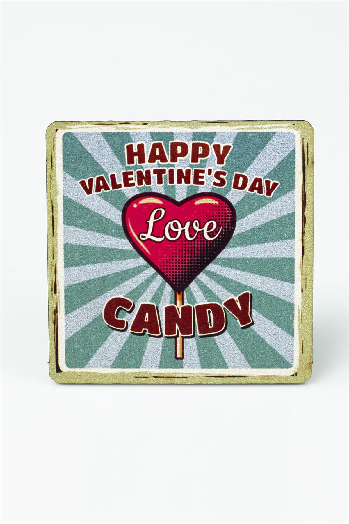 Love Candy Baskılı Ahşap Bardak Altlığı 3397