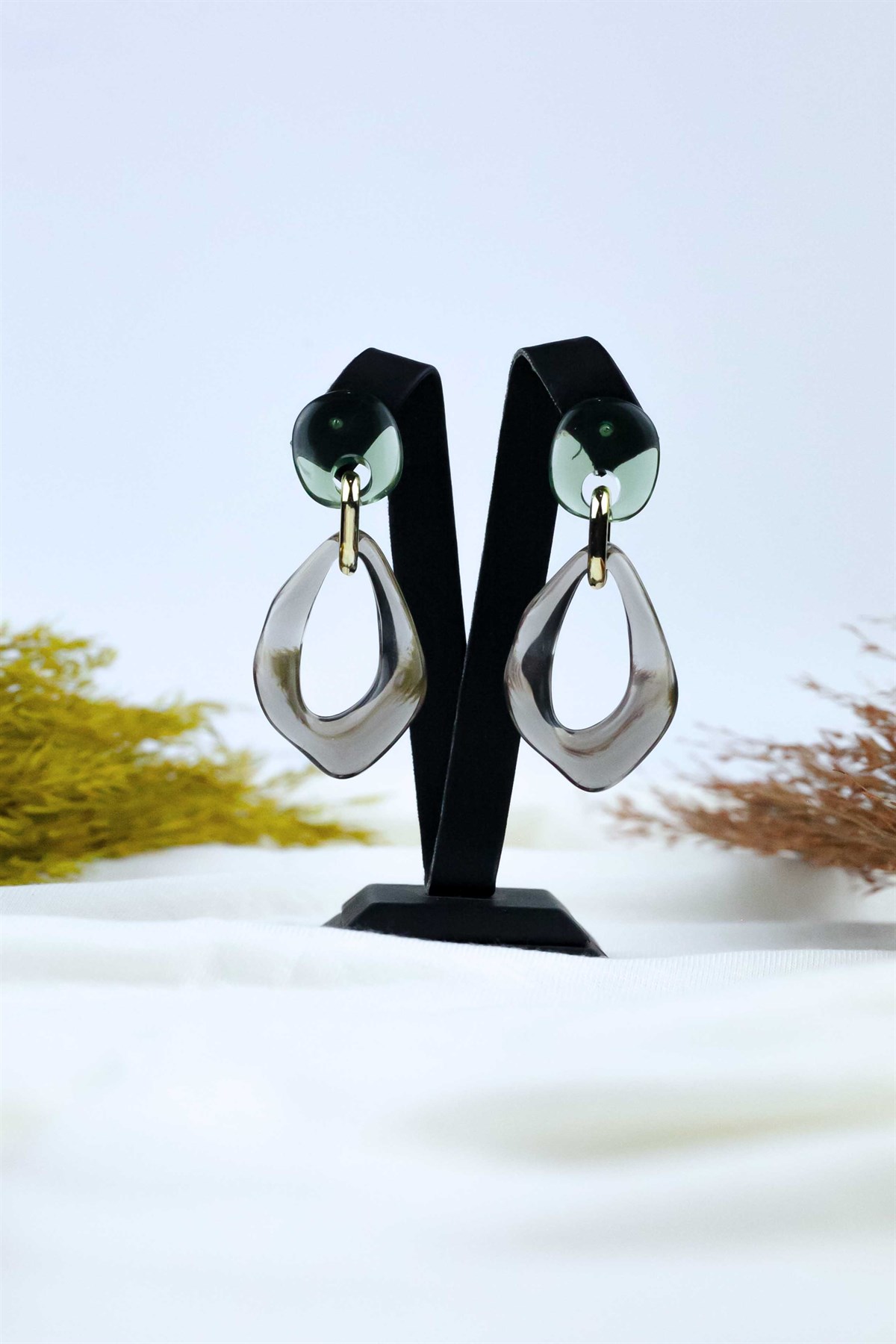 Mavi Gri Şeffaf Yeni Moda Küpe