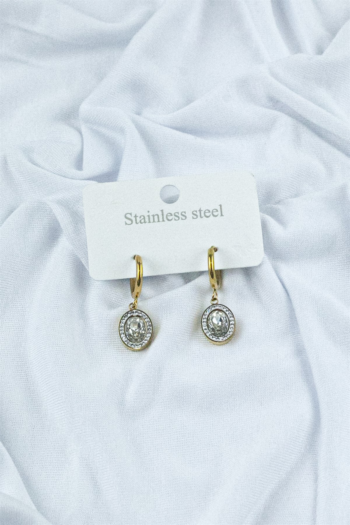 Oval Tek Taş Çelik Halka Küpe