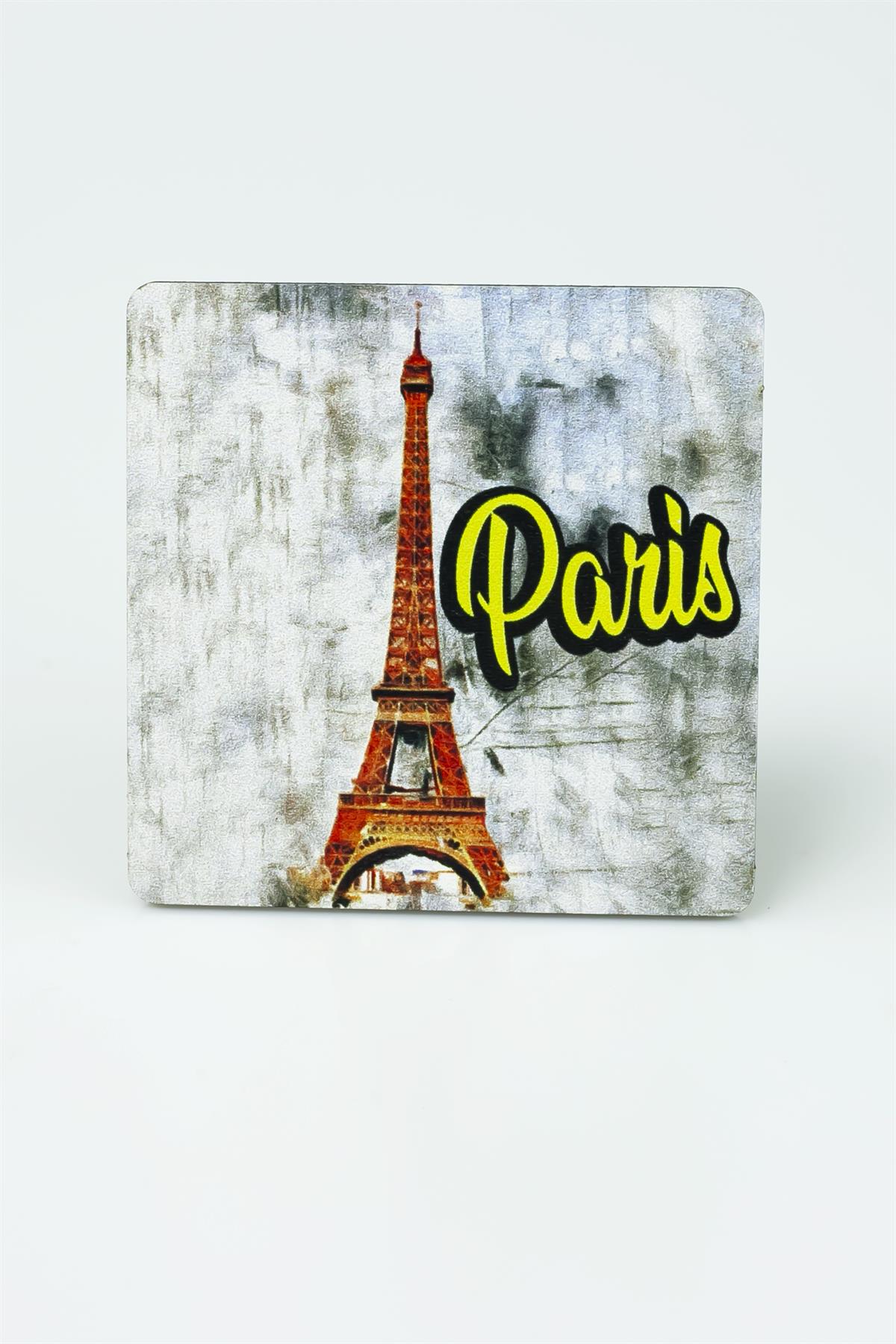 Paris Eyfel Kulesi Baskılı Ahşap Bardak Altlığı 3371