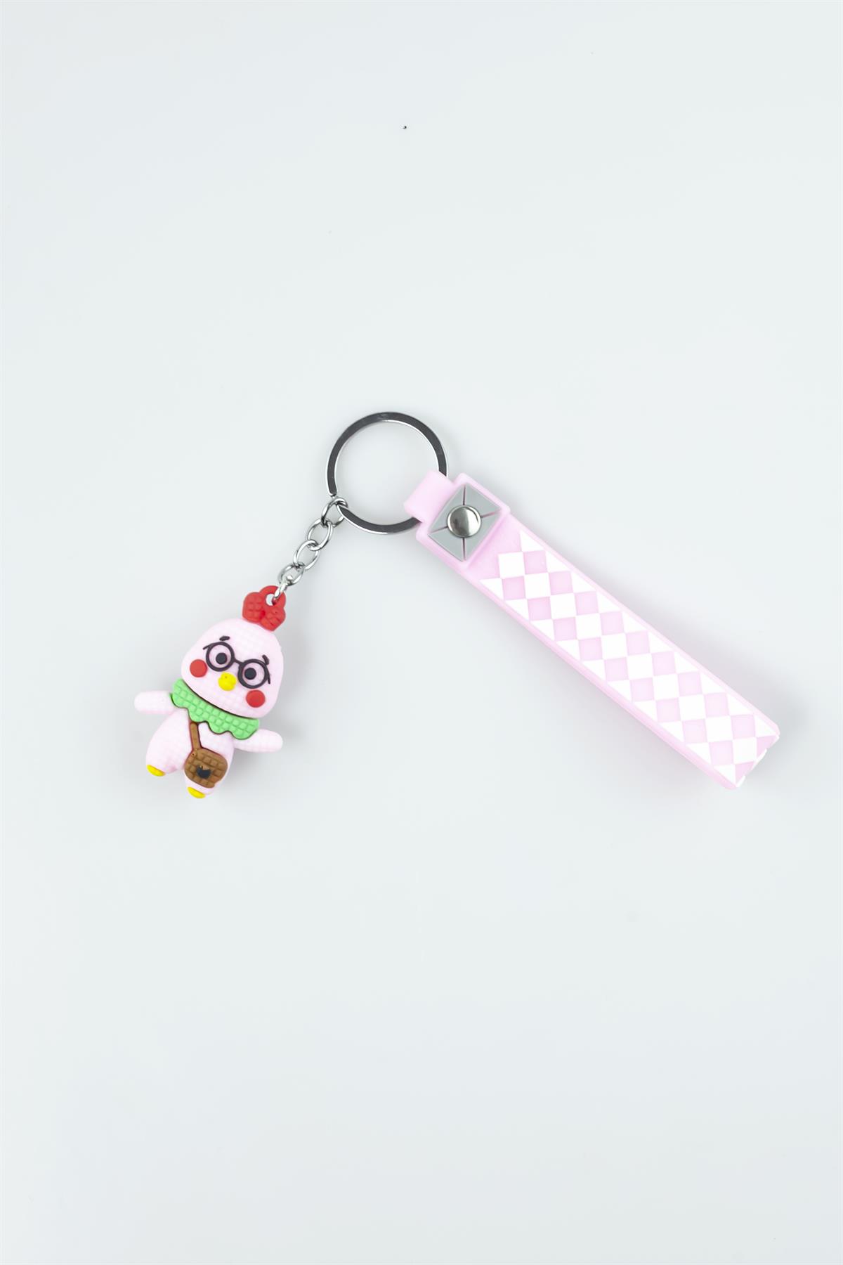 Pembe Damalı Baskılı Sevimli Karakter Figürlü Silikon Anahtarlık 4197