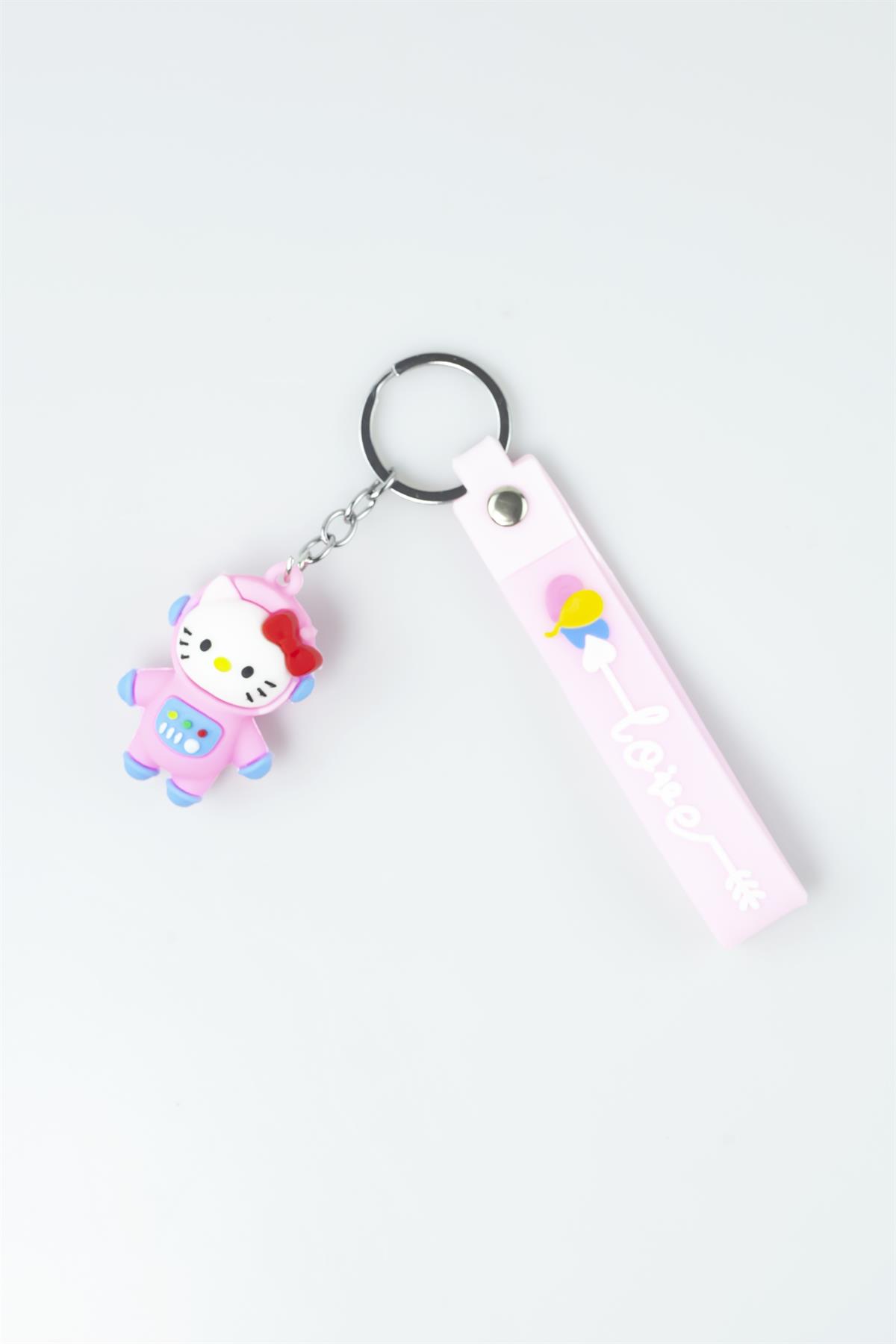 Pembe Renk Lovie Baskılı Hello Kitty Figürlü Silikon Anahtarlık 4175