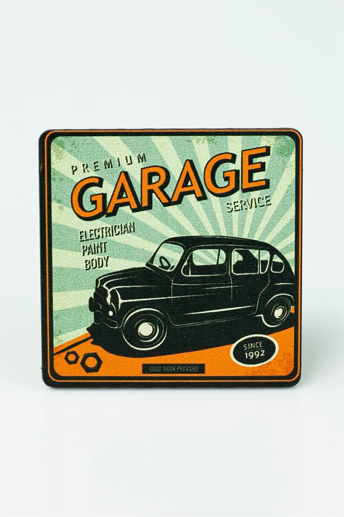 Premium Garage Service Baskılı Ahşap Bardak Altlığı 3402