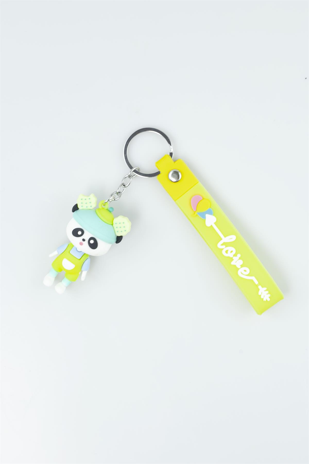 Sarı Renk Lovie Baskılı Sevimli Panda Figürlü Silikon Anahtarlık 4189