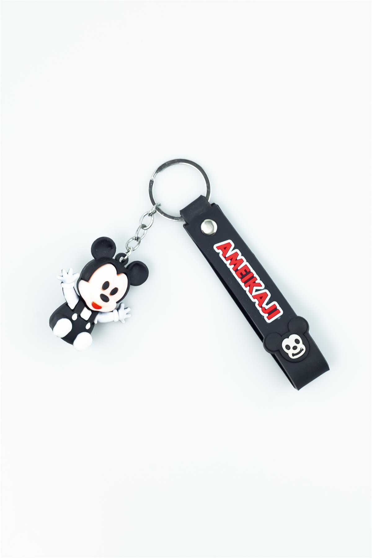 Siyah Renk Ameikaji Baskılı Mickey Mouse Figürlü Silikon Anahtarlık 4213