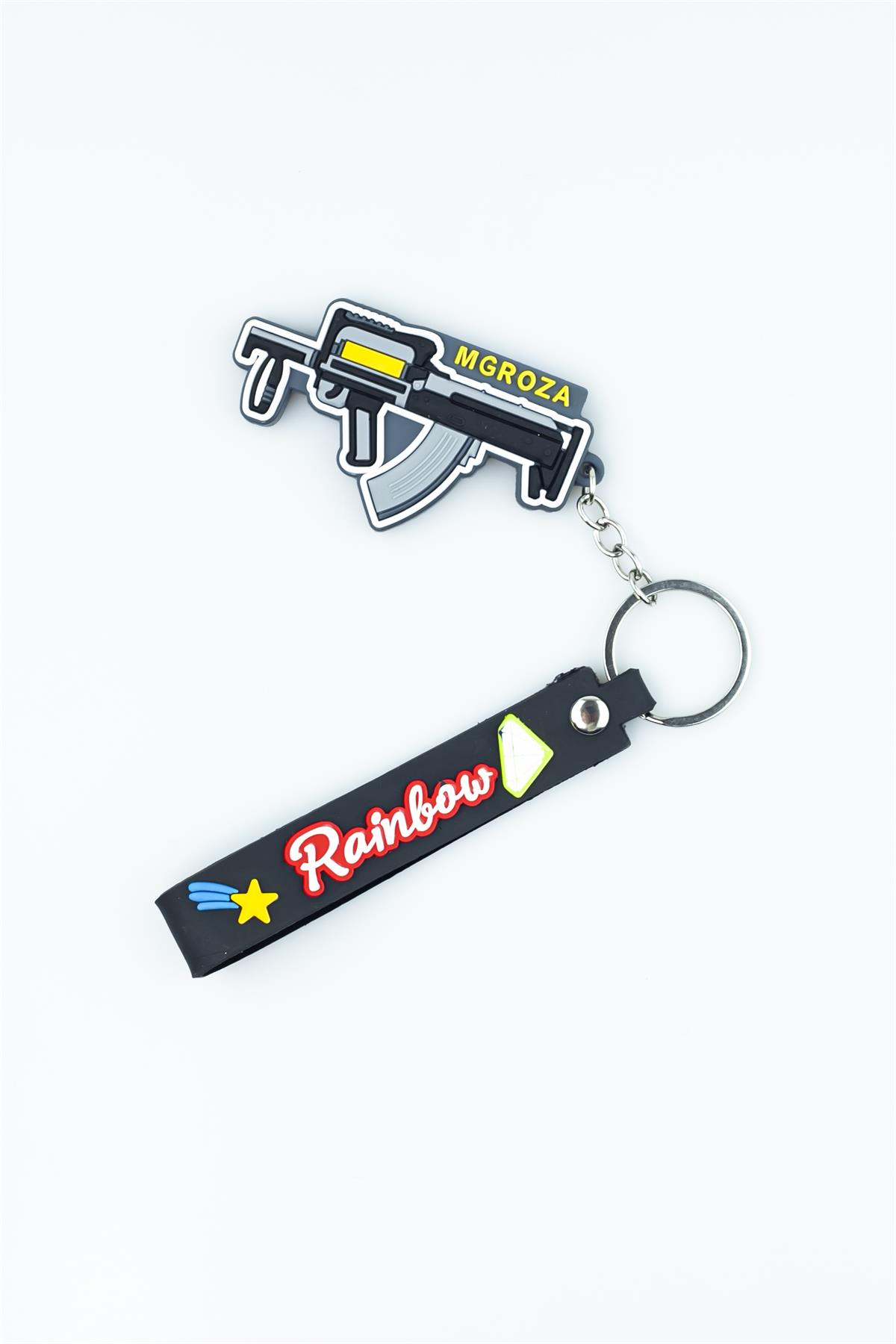 Siyah Renk Rainbow Baskılı Silah Figürlü Silikon Anahtarlık 4172