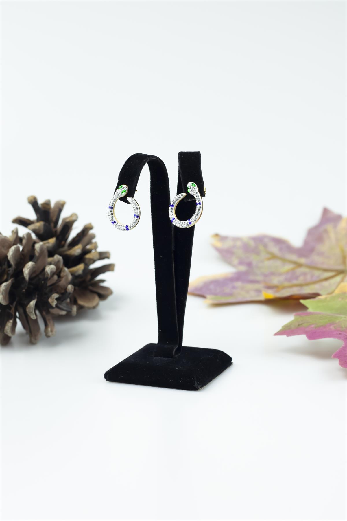 Zirkon Taş İşlemeli Yılan Tasarımda Kararmaz Çelik Küpe 3737