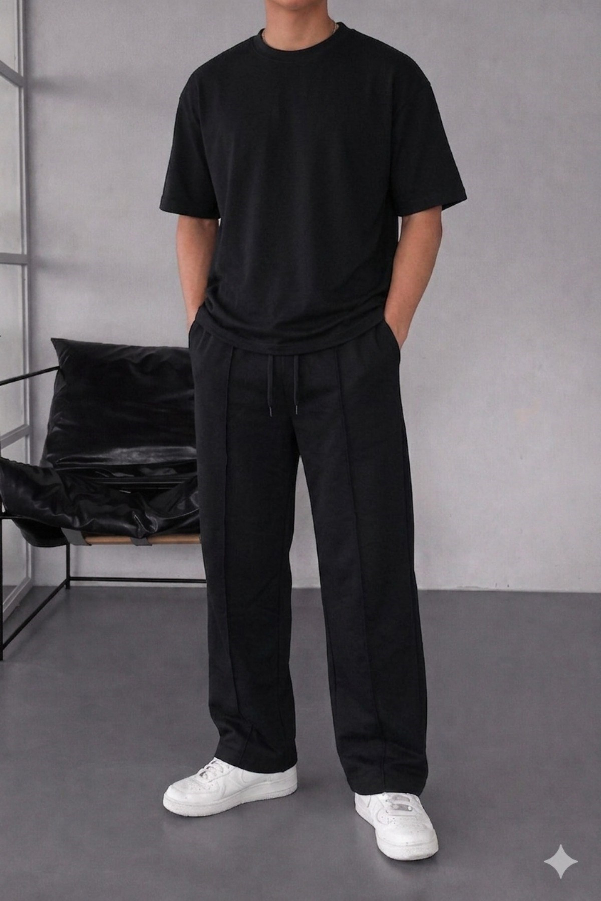 Erkek Oversize T-Shirt Eşofman Takımı Rahat Kesim Basic Kombin